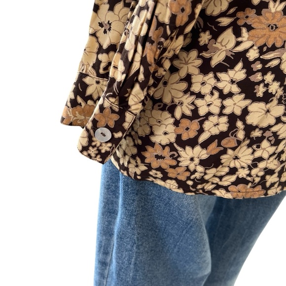 Vintage New Age 70s brown floral button up long sleeved viscose shirt - Picture 8 of 12